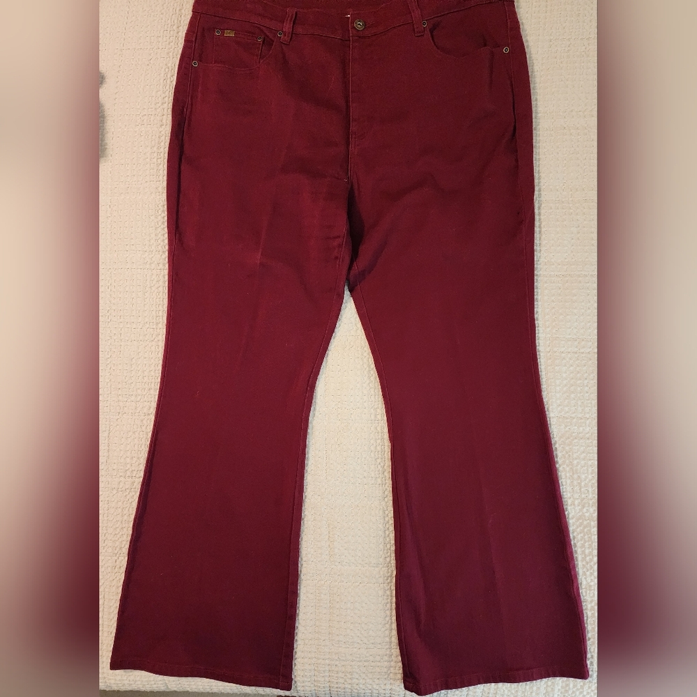 Diane Gilman Burgundy Flared Cotton Spandex Pants Boho Western Size 18W 70's